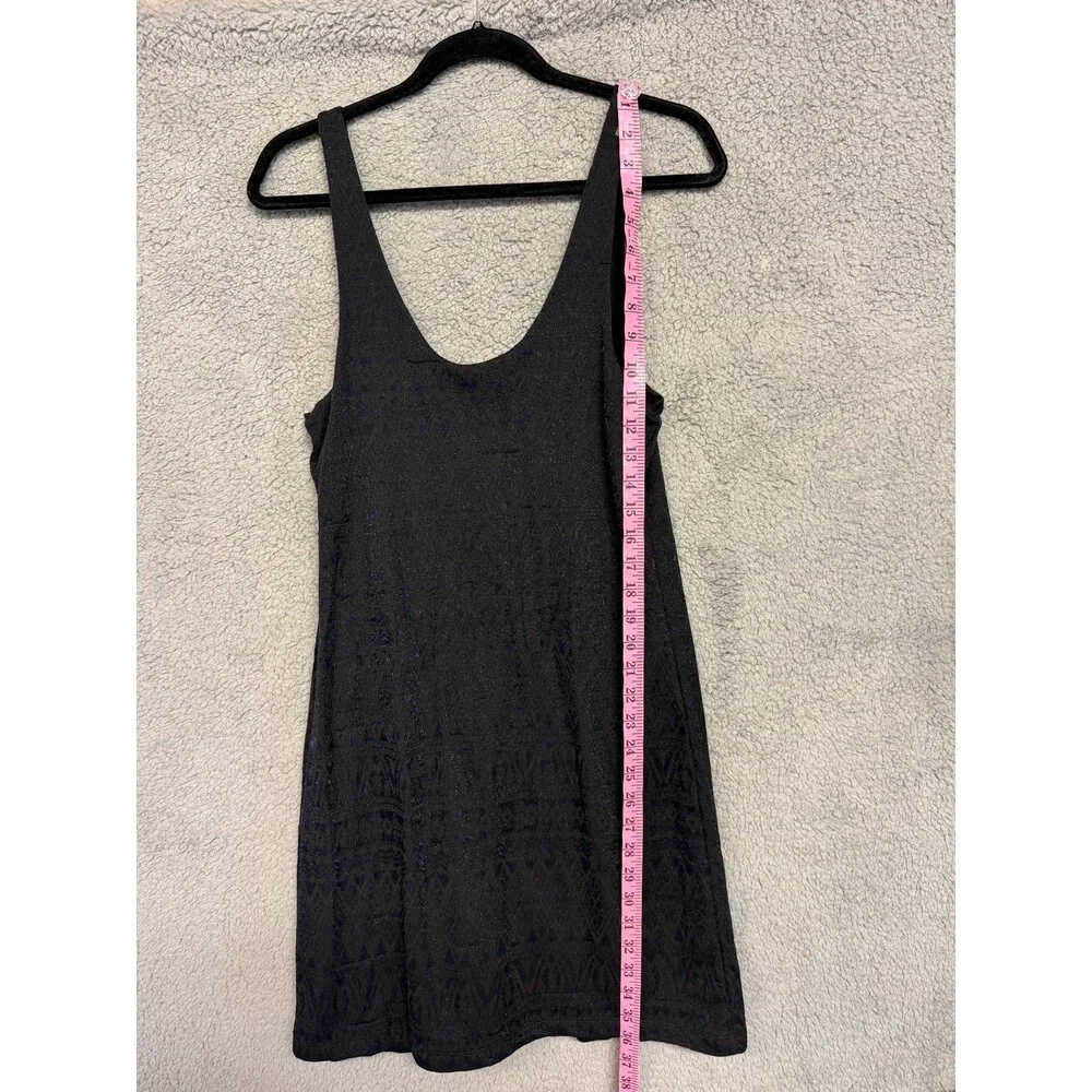 FREE PEOPLE Mini Dress Womens L Black Blue Jacquard Bodycon Textured Sleeveless